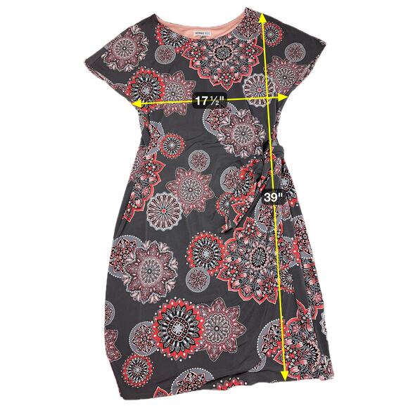 NWT Robbie Bee Gray Coral Floral Circles Faux Wrap Dress Womens Size Medium M - Picture 12 of 12